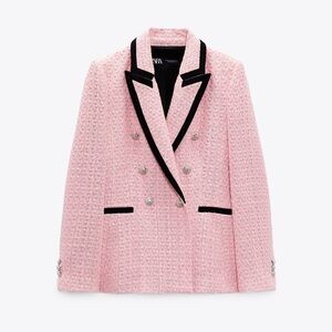Zara Textured Blazer with Contrast Piping